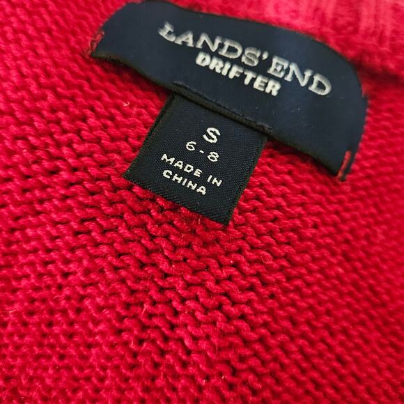 Lands End Red Cable Knit Cotton Sweater Size Small - Picture 3 of 4